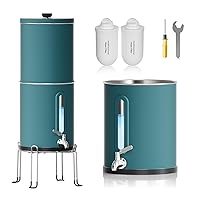 Purewell Upgraded 6-Stage 0.01μm Ultra-Filtration Gravity Water Filter System with Water Level Window, 304 Stainless Steel Countertop System with 2 Filters and Stand, Reduce 99% Chlorine, 2.25G, PW-FH