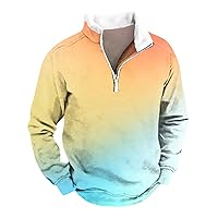 Men's Sweatshirt Fashion Vintage Gradient Print Clothing Stand Collar Half Ziper Long Sleeve Pullover Sweatshirts