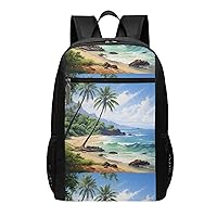 Hawaiian Beach With Palm Trees Print Simple Sports Backpack, Unisex Lightweight Casual Backpack, 17 Inches