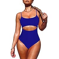 Women's One Piece Swimsuit Spaghetti Strap Scoop Neck Cutout High Waisted Bathing Suit Monokini