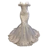 Women's Sweetheart Neckline Lace Beach Mermaid Wedding Dresses for Bride with Train Tulle Bridal Ball Gowns
