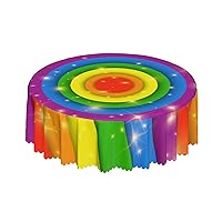 Rainbow Pride Tablecloth Round Lace Eage Table Cover Washable for Home Kitchen Dining Picnic Party 60 X 60 Inches