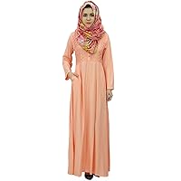 Bimba Women's Long Sleeve Muslim Islamic Abayas Pleated Maxi Jilbab with Hijab