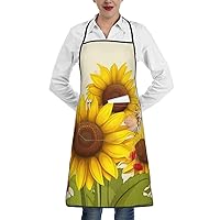 Kitchen Cooking Aprons for Women Men Sunflowers Daisy Rose Waterproof Bib Apron with Pockets Adjustable Chef Apron