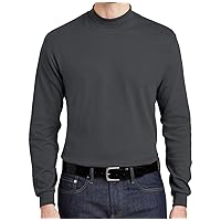 Men's Long Sleeve 100% Cotton Mock Turtleneck Shirt - Steel Grey