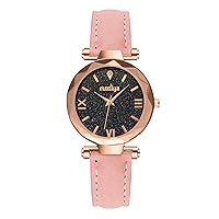 Women Quartz Watch Round Dial Decor Adjustable Faux Leather Strap No Delay Time-Checking High Accuracy Lady Daily Wristwatch