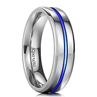 King Will 6mm Men Titanium Wedding Ring Blue Silver Center Polished Engagement Ring for Unisex