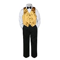 4pc Baby Toddler Boy Teen Formal Suit Black Pants Shirt Vest Bow tie Set 8-20