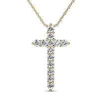 AGS Certified Diamond Cross Pendant (SI2-I1,G-H) 1.00 ctw 14K Gold with 18 Inches Gold Chain