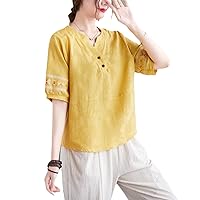 Summer Women's Half-Sleeved top Embroidered Flowers Half-Open Stand Collar Short-Sleeved t-Shirt Women Pullover