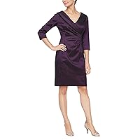 Alex Evenings Women's Short Taffeta Portrait Collar Dress (Missy Petite Plus)