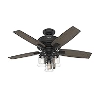 Hunter Fan Company, 50416, 44 inch Bennett Matte Black Ceiling Fan with LED Light Kit and Handheld Remote