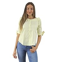 Wholesale Womens Polyester Yellow Stripped Off Shoulder Button Down Blouse, 6 Pieces (2S, 2M, 2L) Pack of 1