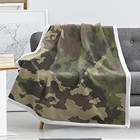 Camouflage Sherpa Throw Blanket, Fuzzy Camouflage Blanket for Boys Camping Traveling Couch Bed, Super Soft Army Green Camo All Season Use 50x60 inches