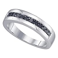 Sonia Jewels 925 Sterling Silver Black Round Diamond Mens Wedding Band Ring - Channel Setting (1/2 cttw.)