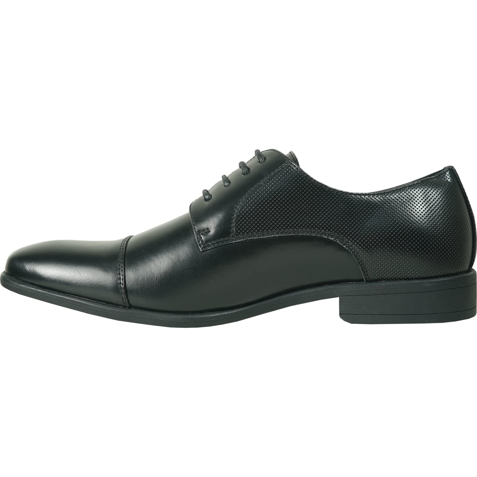 Bravo! Men Dress Shoe King-6 King-7 Classic Lace Up Oxford Plain or Cap Toe with Leather Sock Medium and Wide Width Black and Cognac
