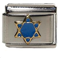 Blue Enamel Star of David Italian Link Bracelet Charm