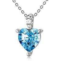 14K Solid Gold Clear Crystal Heart Necklace for Womem, Real Yellow/White Gold 8mm Blue Sapphire Crysal Pendant Jewelry Love Gift for Wife, Mom,Sister 18 inch