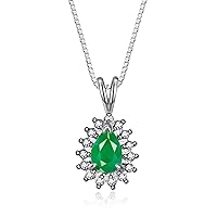Rylos Halo Pendant 14K White Gold Necklace : Gemstone & Diamond Accent, 18 Chain - 6X4MM Tear Drop Birthstone Women's Jewelry - Timeless Elegance