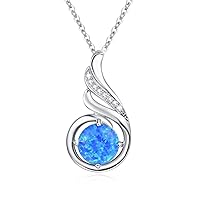KINGWHYTE Opal Necklace 925 Sterling Silver Phoenix Princess Necklace, Opal Pendant for Women Birthstone Jewellery Birthday Gift for Her - 18