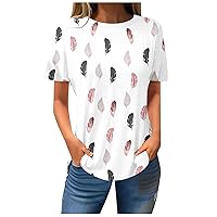 Summer Tops for Women Trendy Short Sleeve Printed T Shirts Round Neck Casual Loose Blouses Basic Graphic Tees 2024