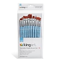 KINGART 252-12 Creative Studio Brush Set, 12 Specialty Shaped Brushes for Special Effects in All Media, Brown Nylon Hair, Short Handle, Rock Painting, Face Painting, Canvas, Ceramic, Craft and Hobby