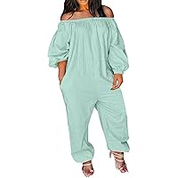 Plus Size Jumpsuits for Women Dressy Summer Sexy Off The Shoulder Romper Casual Puff Sleeve Harem Formal Jumpsuits