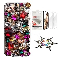 STENES Bling Case Compatible with iPhone 13 Pro Max Case - Stylish - 3D Handmade [Sparkle Series] Rainbow Rhinestones Design Cover with Screen Protector [2 Pack] - Colorful