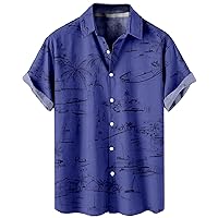 Men's Hawaiian Shirts Summer Short Sleeve Floral Printed Shirts Cotton Linen Button Down Relaxed Fit Beach Shirts