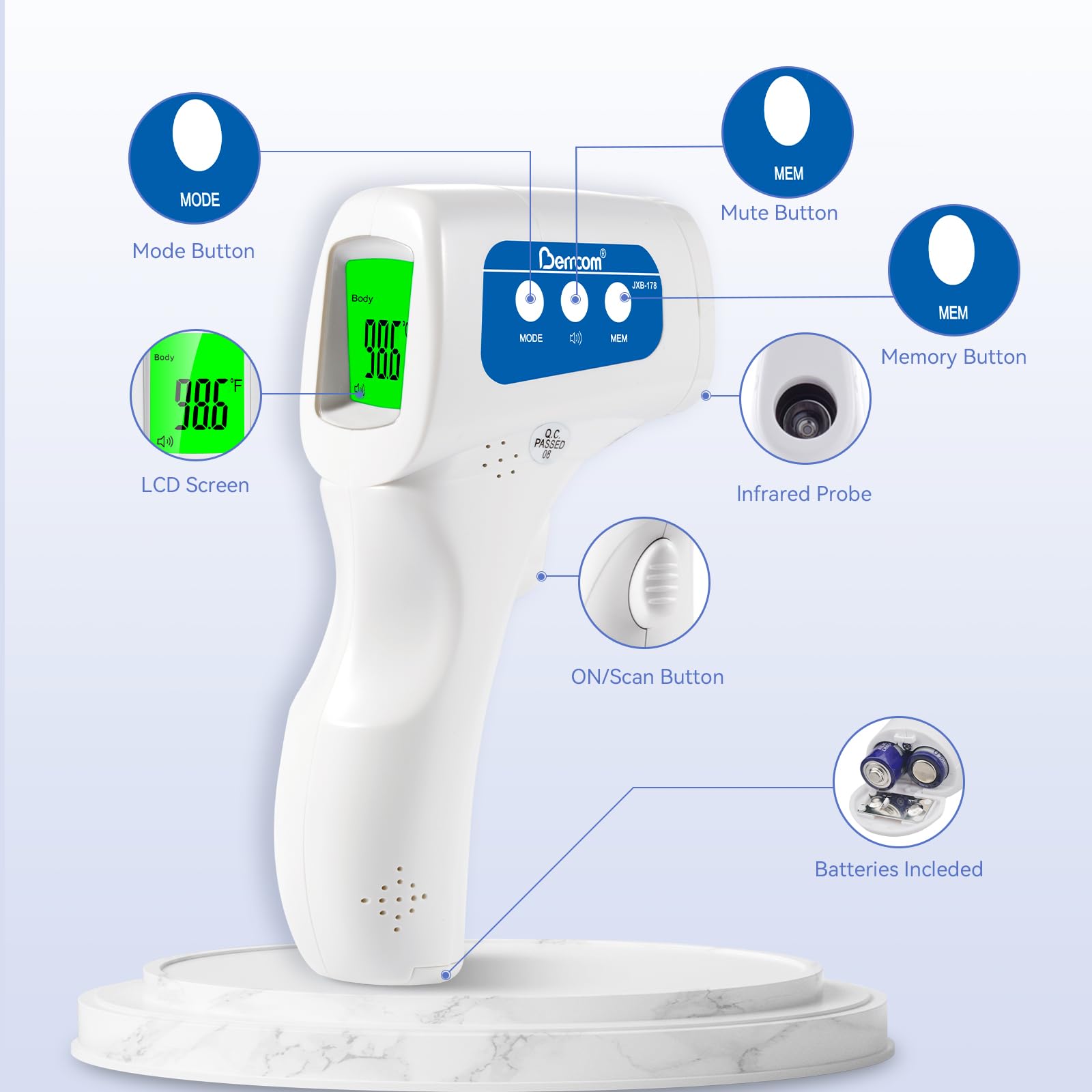 Bundle of Berrcom Non Contact Infrared Forehead Thermometer JXB-178 & JXB-195