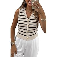 NALANISA Women's Trendy Sleeveless Knit Striped Sweater Vest Tank Tops 2024 Summer Slim Fitted Tee Shirts Blouse