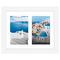 8x10 Double Picture Frame in White - Displays Two 4x6 Frame Openings or Use as 8x10 Picture Frame Without Mat - Engineered Wood, Shatter Resistant Glass, Hanging Hardware, and Easel