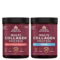 Ancient Nutrition Multi Collagen Protein Powder, Strawberry Lemonade, 45 Servings + Multi Collagen Protein Powder, Vanilla, 45 Servings