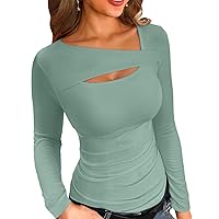 VICHYIE Womens Fashion Fall Clothes One Piece Cutout Tops Long Sleeve Ribbed Slim Fitted Shirts Tee Tshirts