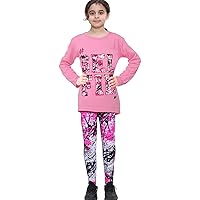 Girls Top Kids Love Print Contrast T Shirt Tops & Splash Legging - Selfie Splash Set Baby Pink L.S_13-14