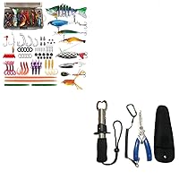 Fishing Lures Tackle Box Kit,Saltwater Freshwater Fishing Gear and Equipment,Including Muti-Function Fishing Pliers kit, Fish Lip Gripper Top Water Fishing Lure,Soft Plastic Baits,Fishing Accessories