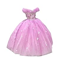 Elegant Boho Off Shoulder Ball Gown Flower Girl Dresses with Butterfly Pearls Lace 2024 for Wedding Party