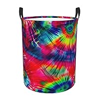Color Tie Dye Round waterproof laundry basket,foldable storage basket,laundry Hampers with handle,suitable toy storage