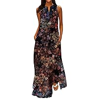 shitou Women's Deep V Neck Adjustable Spaghetti Straps Summer Dress Sleeveless Sexy Backless Party Dresses with Pockets