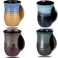 Hand Warmer Mugs Set of 4,16 Ounce Large Hand Warming Mugs Ceramic Gift for Christmas with Contoured Pocket, Keep Your Fingers Warmth