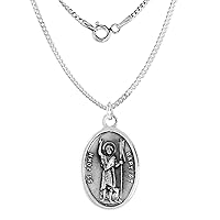 Sterling Silver St John the Baptist Medal Necklace Oxidized finish Oval 1.8mm Chain