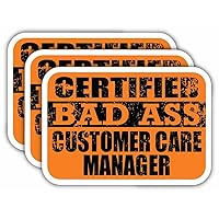 (x3) Certified Bad Ass Customer Care Manager Magnets | Cool Funny Occupation Job Career Gift Idea | Magnet Decal for Fridges, Toolboxes, Lockers, Helmets, Hard Hats