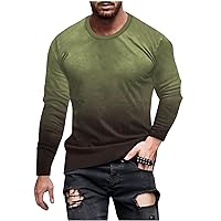 Mens Long Sleeve T Shirts Casual Gradient Color Loose Pullover Graphic Tee Shirts Fall Fashion Athletic Sweatshirts