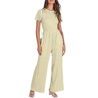 Womens Summer Jumpsuits Dressy Casual One Piece Outfits Wide Leg Pants Jumpsuit Sleeveless Rompers with Pockets