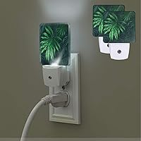 Kururi Plug-in LED Night Light Lamp 2 Pack Green Tropical Jungle Plant Print Night Light with Dusk to Dawn Sensor Plug in Indoor Decorative Nightlights for Bedroom Hallway Bathroom Kitchen
