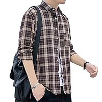 Men Plaid Shirt Flannel Long Sleeve Shirts Street Pocket Japan Cotton Fit Male Casual Soft Tuxedo Formal