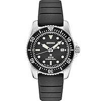 SEIKO SNE573 Watch for Men - Prospex Collection - Solar Powered, Stainless Steel Case with Black Silicone Strap, Black Dial, and 200m Water Resistant