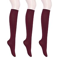 KONY Women's Cotton Knee High Socks - Casual Solid & Striped Colors Fashion Socks 3 Pairs (Women’s Shoe Size 5-9)
