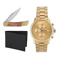 GUYTRENDz Classic Theme EDC Men's Leather Wallet Folding Pocket Knife and Watch Gift Set