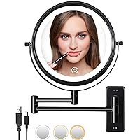 LANSI Rechargeable Wall Mounted Lighted Makeup Mirror, Mounted Makeup Magnifying Mirror with Lights,10X LED Vanity Mirror Wall Mounted, 8
